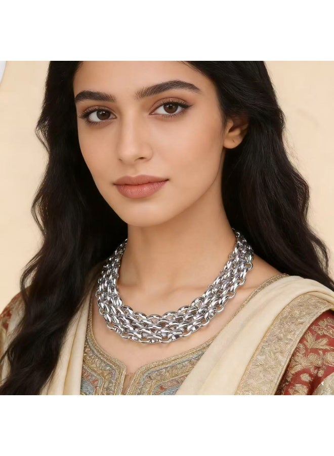 حقل قلادة فاخرة من الفضة المنسوجة: إكسسوار عصري متعدد الاستخدامات على الطراز الأوروبي والأمريكي - Image 5